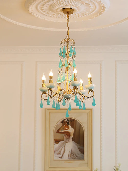 lustre moderne en goutte d'eau art déco en cristal et verre - vue 4 sur 7