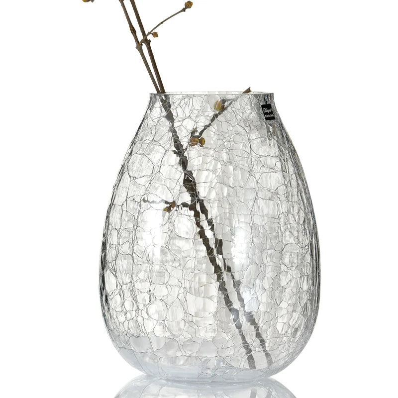 Light luxury handicraft ornaments, ice flower colored glass vase, large transparent glaze ware - vue 5 sur 11