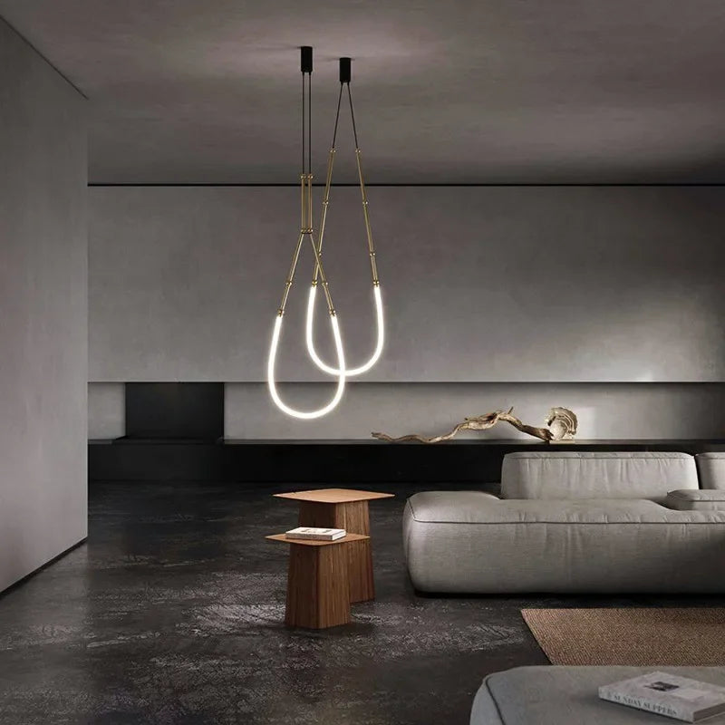 Italian New Restaurant LED Chandelier Modern Villa Living Room Creative Hanging Lamp Simple Line Lights Duplex Floor Chandeliers - vue 5 sur 16