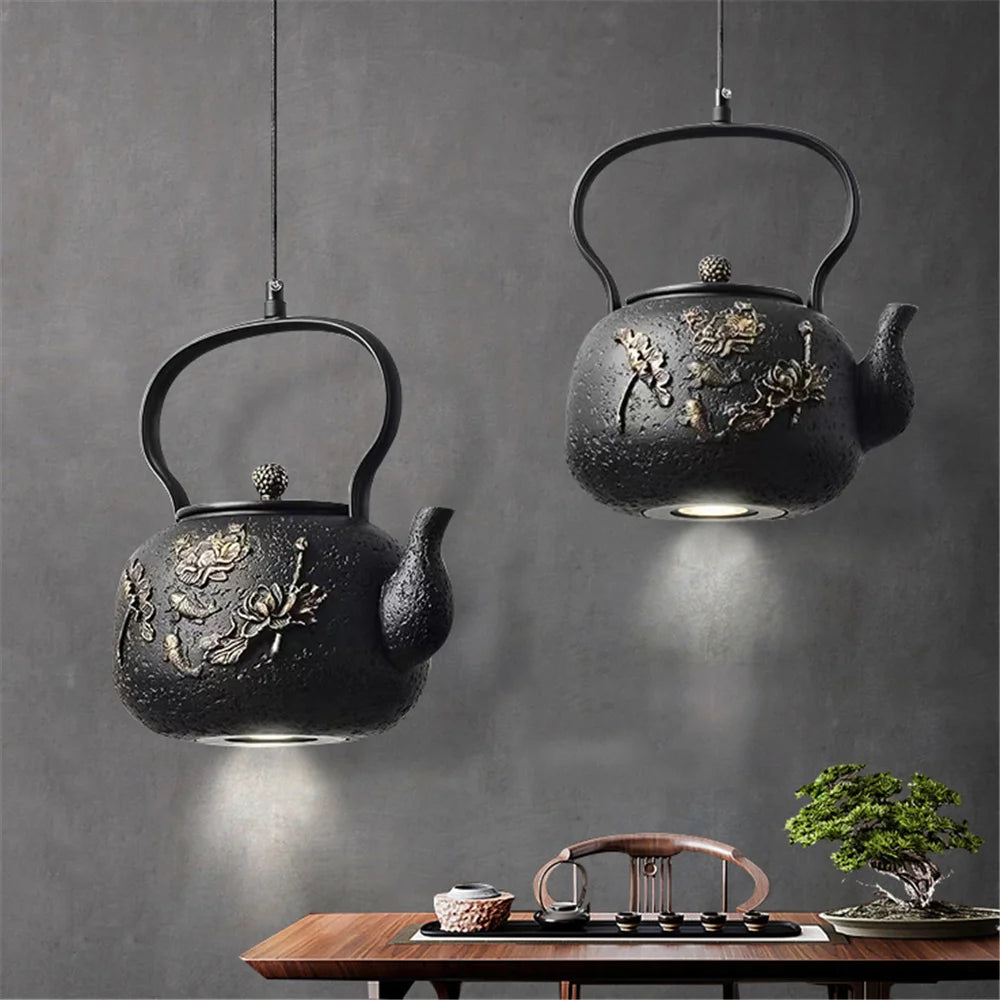 Asie du Sud-Est Rétro Vintage Résine Théière Suspension Led Lumières Cuisine Salle À Manger Loft Déco Pays Suspension Luminaire Design - vue 4 sur 6