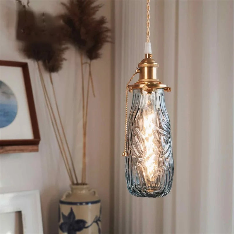 lustre nordique rétro en laiton avec interrupteur à tirage