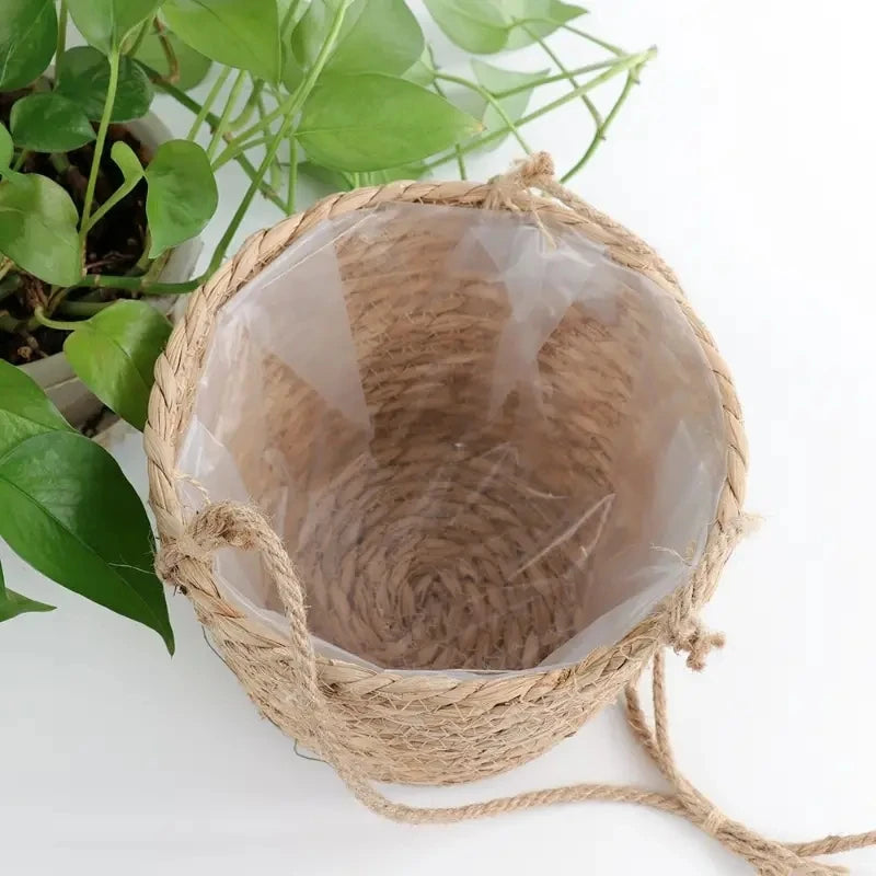 1 Set, Garden Hanging Planter Macrame Plant Storage Basket Jute Rope Woven Indoor Outdoor Flower Pot Holder Plant Hangers Home D - vue 3 sur 6