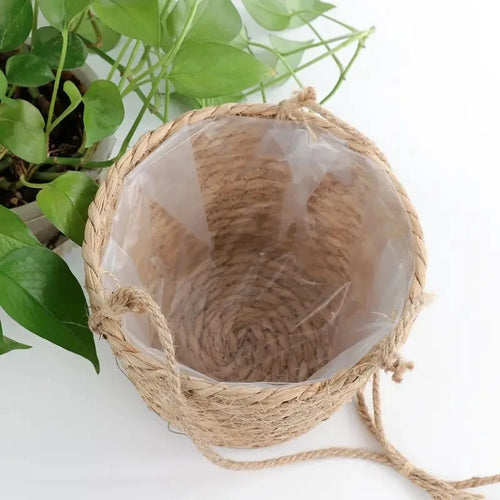 1 Set, Garden Hanging Planter Macrame Plant Storage Basket Jute Rope Woven Indoor Outdoor Flower Pot Holder Plant Hangers Home D - vue 4 sur 6