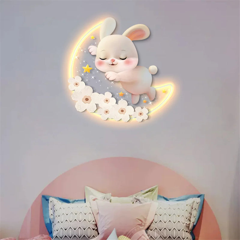 Dessin animé fraise lapin peinture décorative applique murale LED lampe filles chambre chevet atmosphère lumière enfants acrylique murale appliques