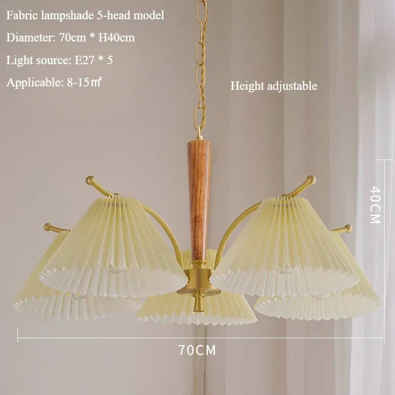 lustre suspendu nordique rétro abat-jour en tissu plissé lampe décorative - vue 11 sur 11
