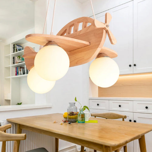 Lustre Enfants enfants bois avion pour garçon chambre LED - vue 5 sur 6