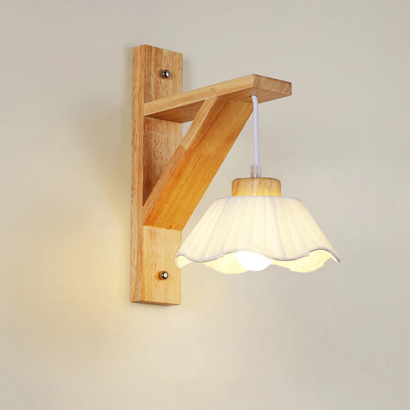 Japanese Wood Wall Lamp Wabi-sabi Style Bedside Light Fabric Lampshade Chinese Lantern Wall Light for Living Room Restaurant E27 - vue 2 sur 8