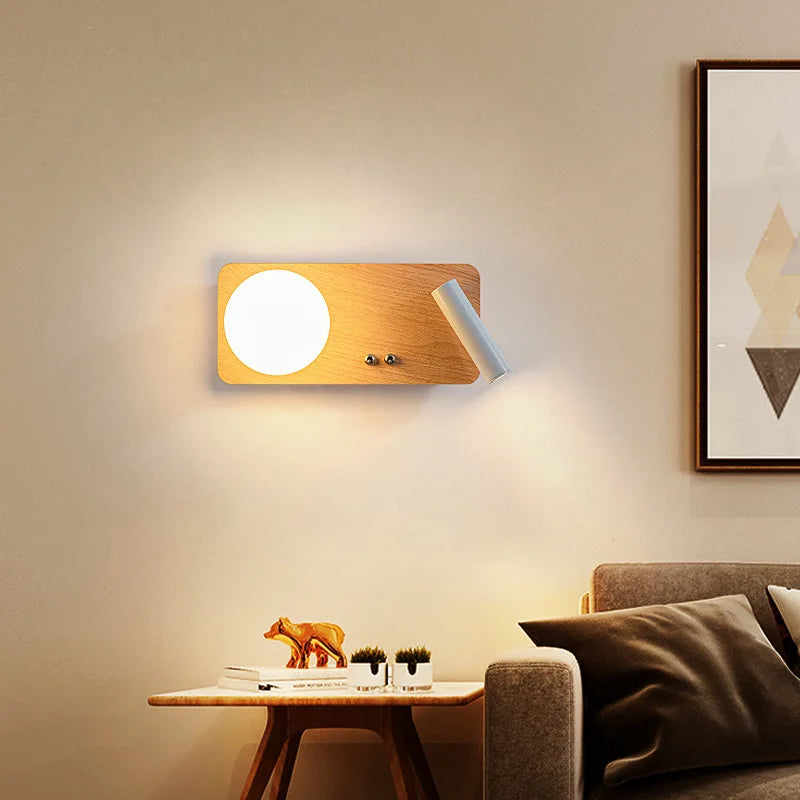applique murale led en bois massif simple lampe décorative d'étude à haricots magiques - vue 4 sur 12