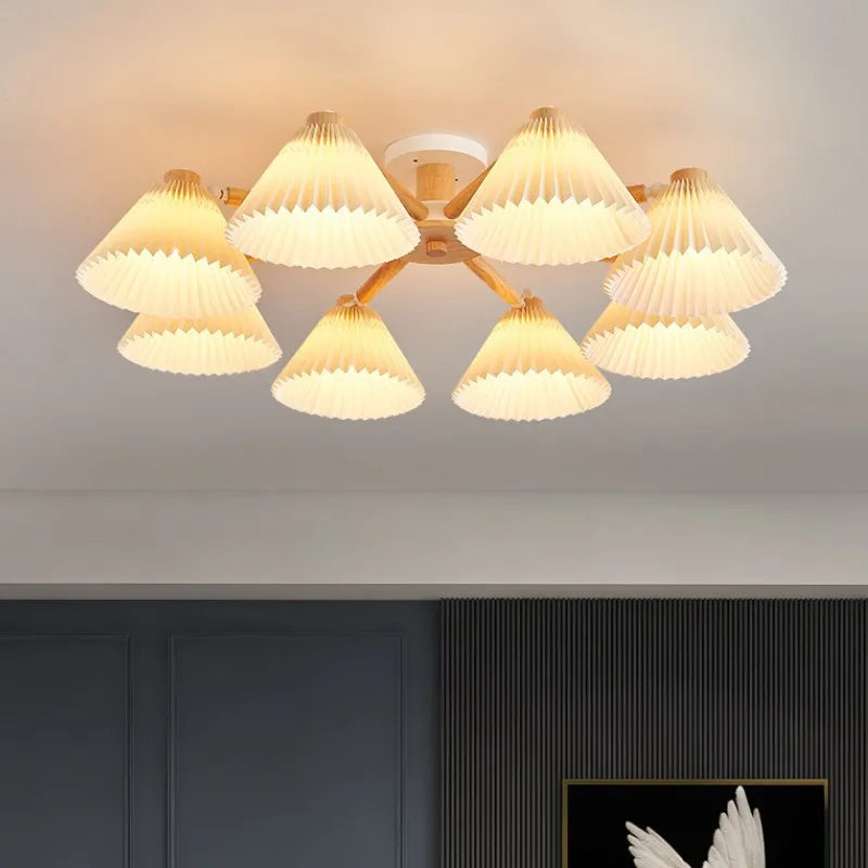 lustre moderne nordique en bois parapluie plissé pour maison - vue 4 sur 10