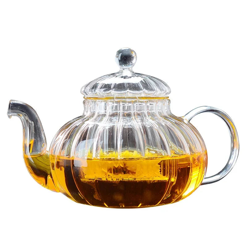 Théière citrouille fleurie rayée verre avec infuseur - vue 7 sur 7