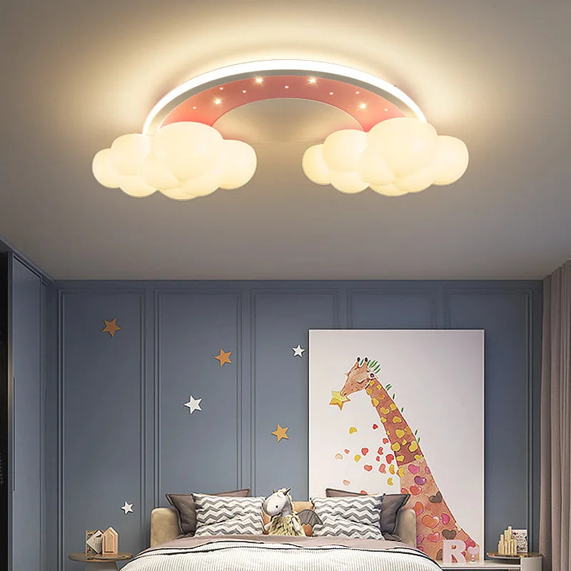 plafonnier moderne et chaleureux pour chambre enfant décor nuage arc-en-ciel - vue 4 sur 11
