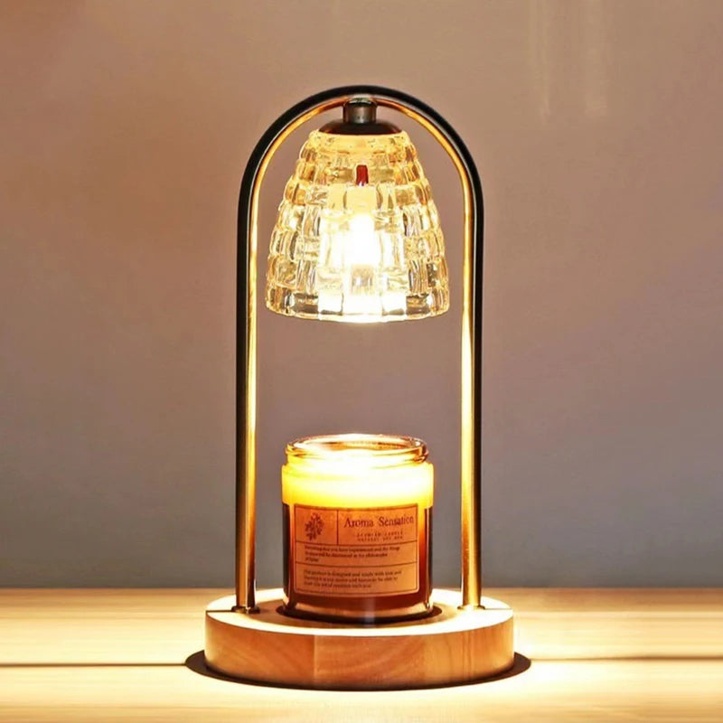 lampe décorative ambiance chauffe-bougie led aromathérapie cire fondue cloche dorée - vue 5 sur 6