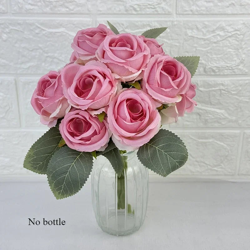 bouquet de 10 roses artificielles en soie décoratives pour événements - vue 14 sur 14