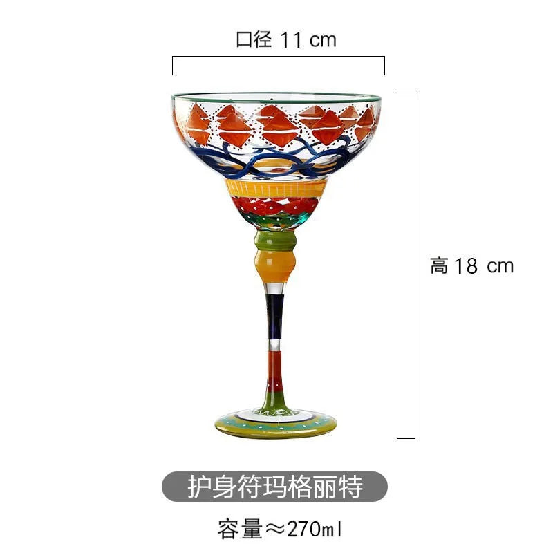 Verre cocktail margarita peint main motif flamant rayures
