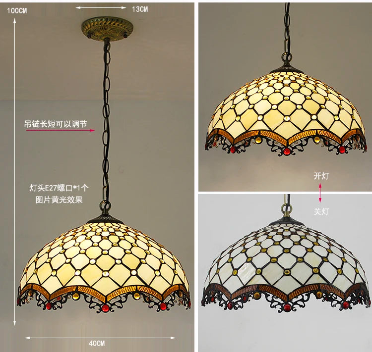 Rétro Tiffany Suspension Lumières suspension lustre salon baroque perle design Vitrail luxe 16 &quot;mer bleu marron L