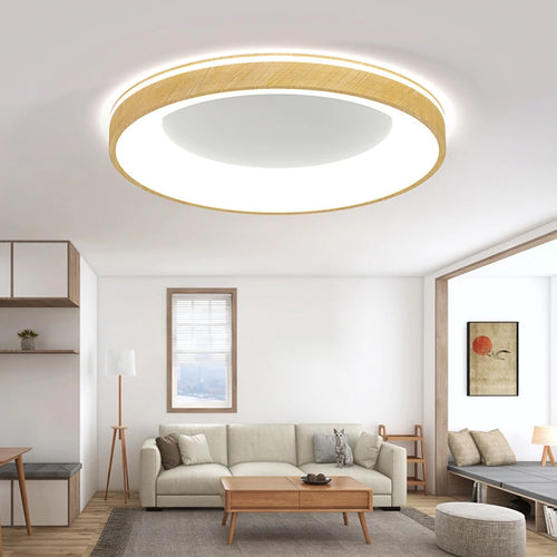 plafonnier led circulaire grain de bois design moderne éclairage minimaliste