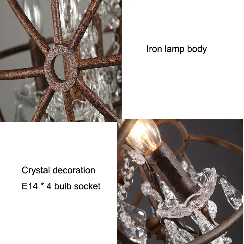 lustre style américain rétro loft en cristal pour bar restaurant - vue 7 sur 8