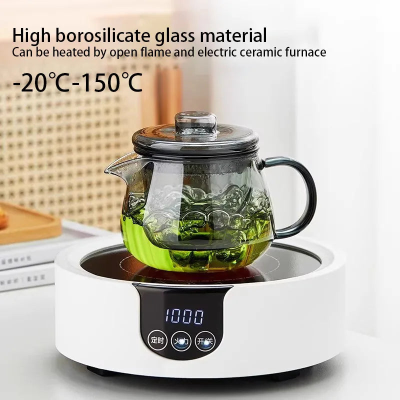 Theiere verre borosilicate avec infuseur couvercle resistante - vue 4 sur 7
