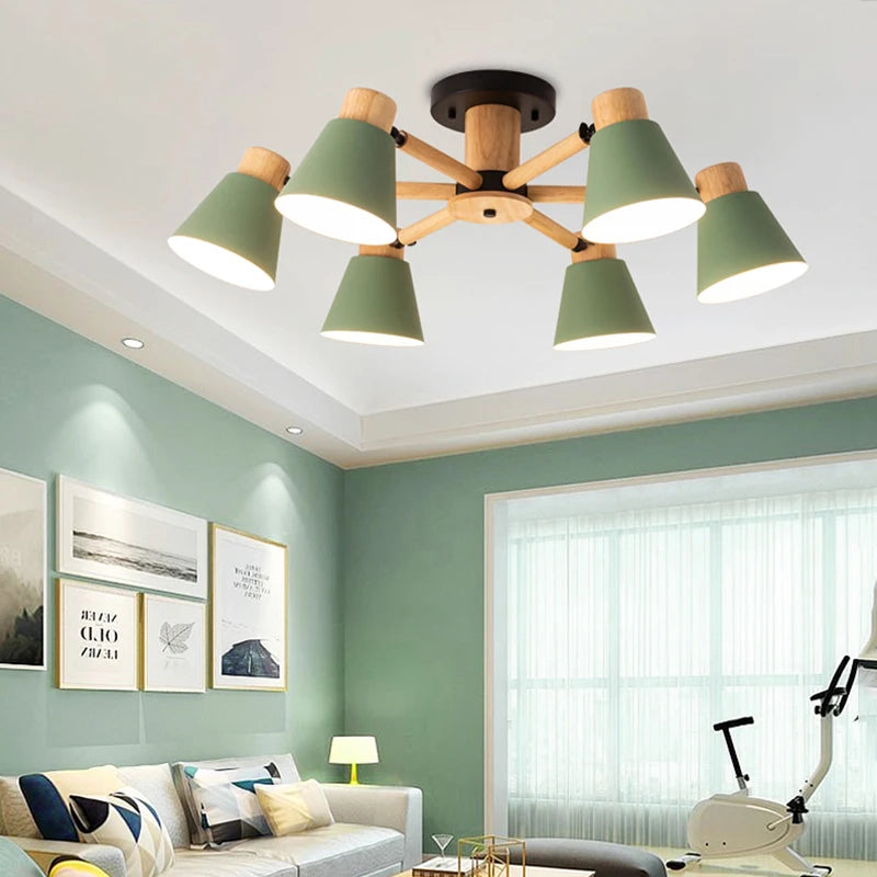 lustre nordique en bois massif éclairage moderne pour hôtel et restaurant - vue 4 sur 20