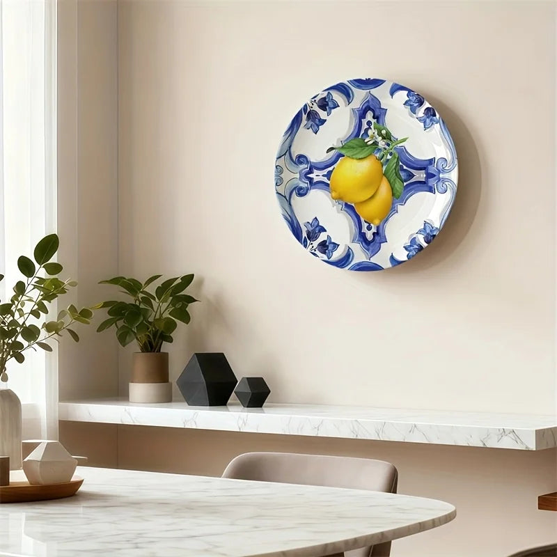 assiette decorative citron motif tranches style grec ceramique - vue 4 sur 6