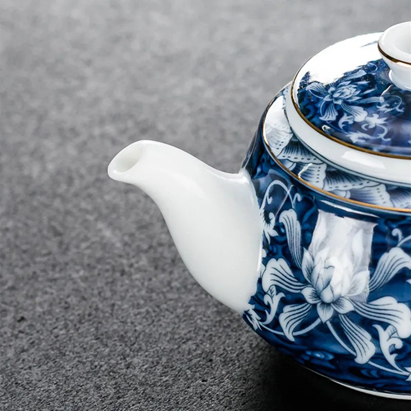 Théière chinoise 200ml artisanale porcelaine motif traditionnel portable - vue 6 sur 7