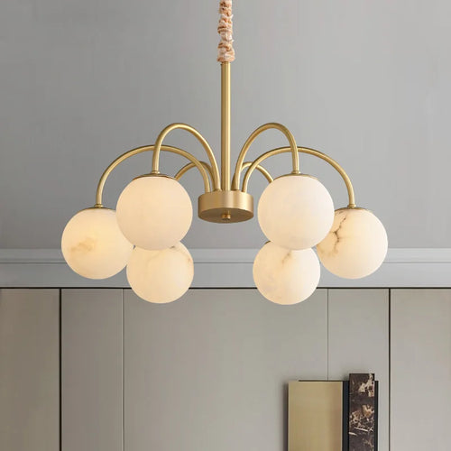 suspension moderne en cuivre et marbre naturel pour un éclairage luxueux - vue 4 sur 8