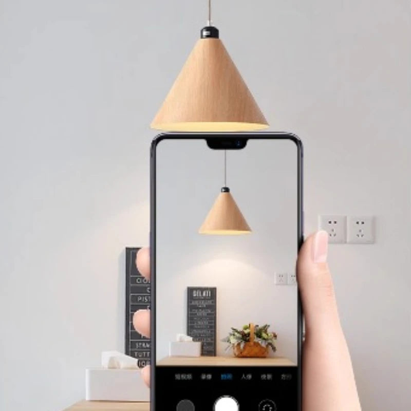 lustre moderne à led créatif avec bras rétractable en bois artistique - vue 7 sur 16