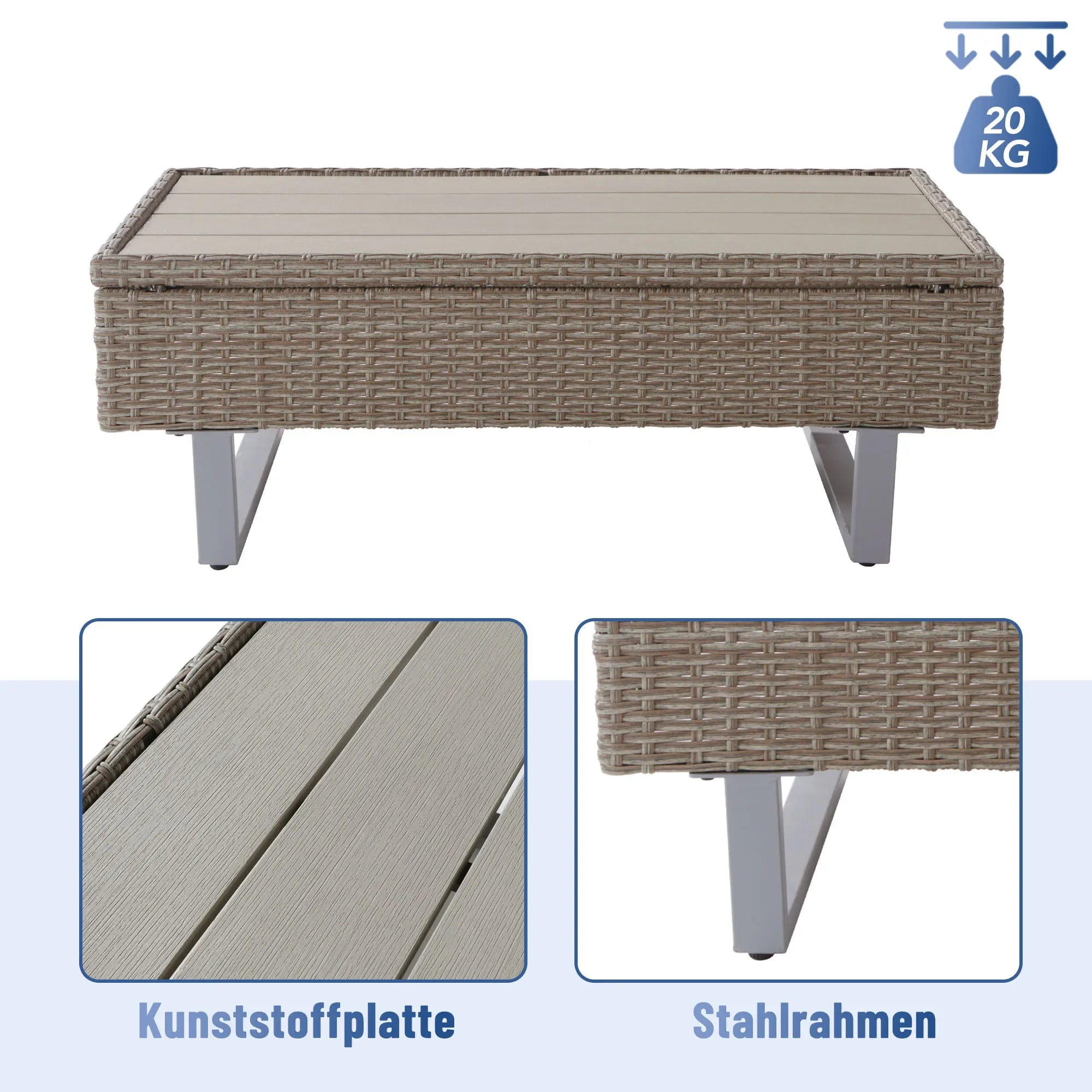 Poly Rattan Garden Lounge Set – 4-5 Seater Corner Sofa with Table & Cushions, Removable Washable Covers, Khaki - vue 4 sur 6