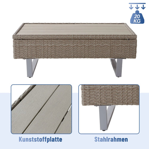 Poly Rattan Garden Lounge Set – 4-5 Seater Corner Sofa with Table & Cushions, Removable Washable Covers, Khaki - vue 5 sur 6