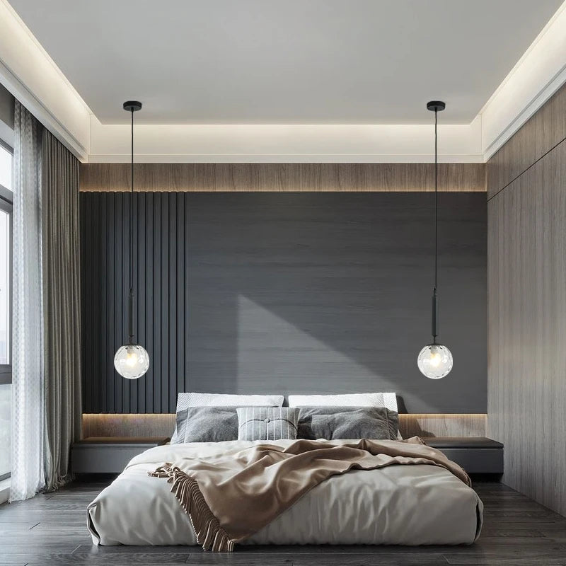 Moderne LED boule de verre installation or/noir intérieur cuisine suspension lampes chevet salle à manger éclairage décoration - vue 5 sur 10