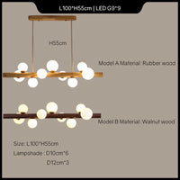 Modern walnut rubber wood chandelier minimalist decor