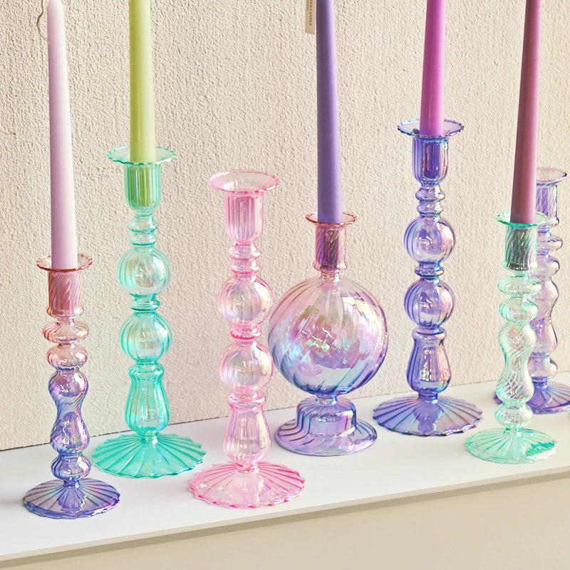 bougeoirs rétro coniques haut en verre pour décoration - vue 5 sur 32