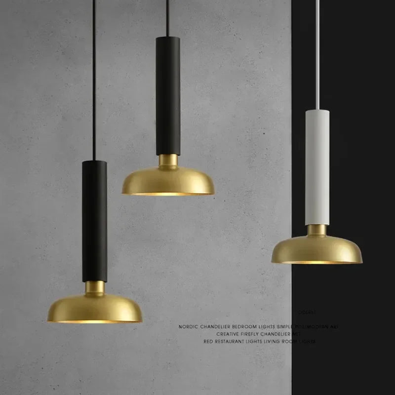 Suspension LED Moderne Créative tube et abat-jour Laiton - vue 4 sur 8