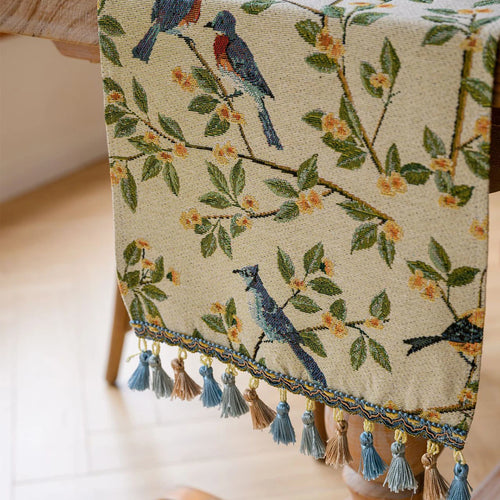 Chemin de table jacquard champetre motifs animaux pompons - vue 7 sur 6