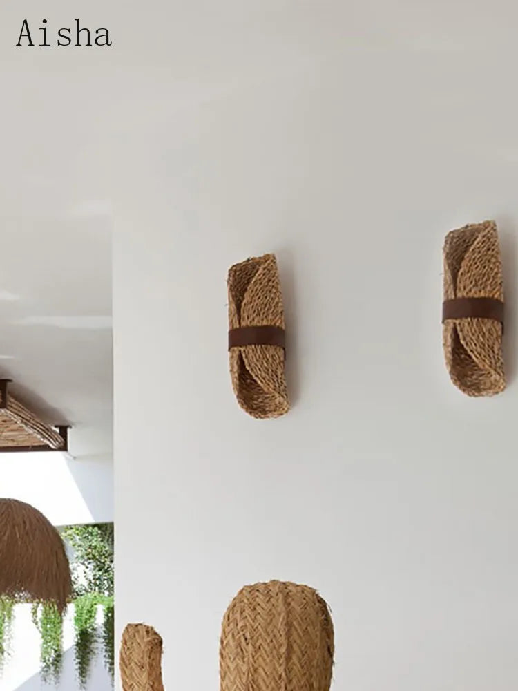 applique murale rétro en tissage de vigne style nordique décoratif - vue 4 sur 8