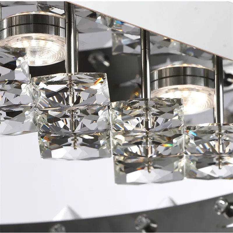 lustre moderne en acier inoxydable chrome avec éclairage en cristal - vue 7 sur 10