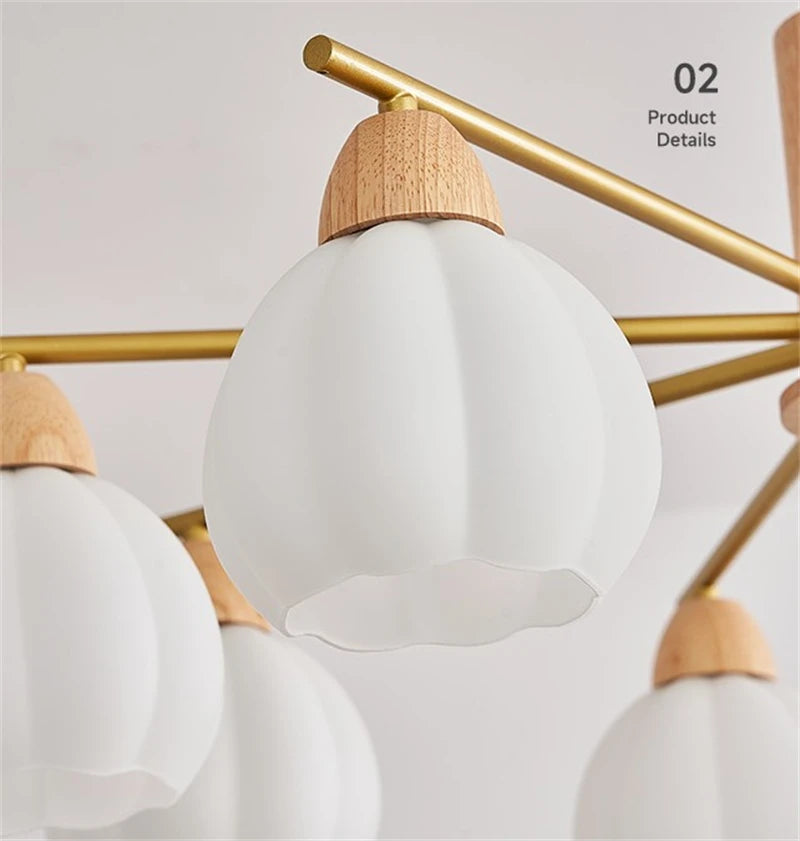 lustre moderne en bois et verre style japonais pour décoration intérieure - vue 5 sur 10