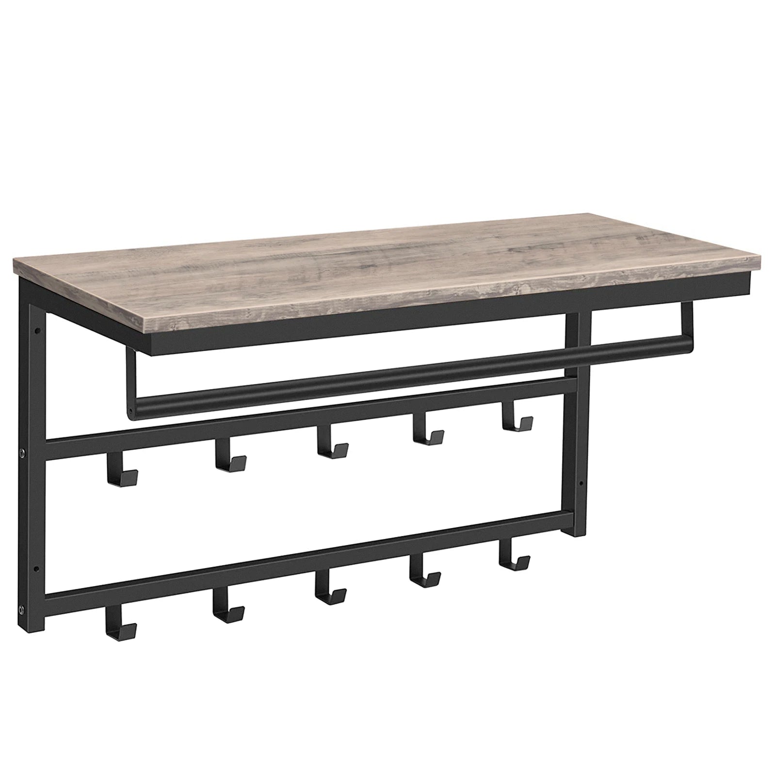 Wall Mounted Coat Rack with Shelf, Wall Shelf with 10 Hooks and Rods, Wall Mounted Hanging Shelf for Hallway Living Room