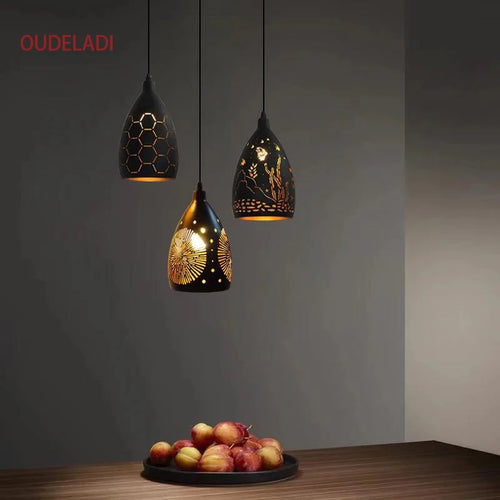 Moderne suspension LED lumières fer creux cage en métal suspension Luminaire salon restaurant boutique bar décor Luminaire - vue 4 sur 11