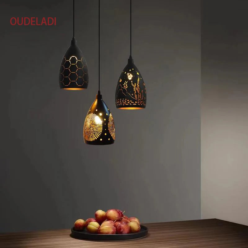 Moderne suspension LED lumières fer creux cage en métal suspension Luminaire salon restaurant boutique bar décor Luminaire - vue 3 sur 11