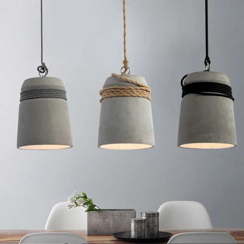 Suspension Led en ciment avec corde de chanvre - vue 3 sur 9