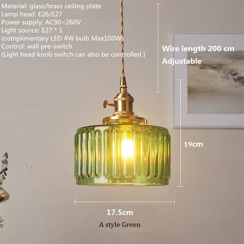 Nordic vintage rustic pendant light glass copper wabi-sabi decoration