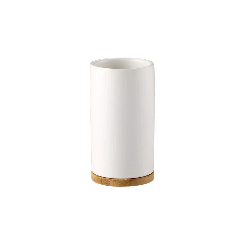 porte-brosse à dents en céramique style nordique avec base en bois - vue 19 sur 22