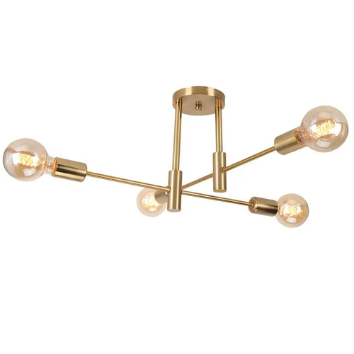 plafonnier rétro en fer forgé LED noir et or E27 lumière salon barre décoration moderne luminaire maison - vue 12 sur 19