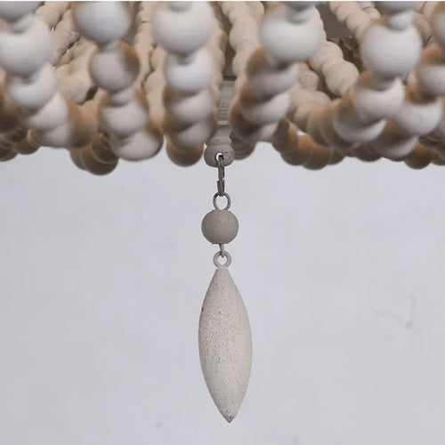 French Style Retro Pendant Lights For Living Room  Bedroom Children'S Room Princess White Wood Bead Decorative Indoor Lighting