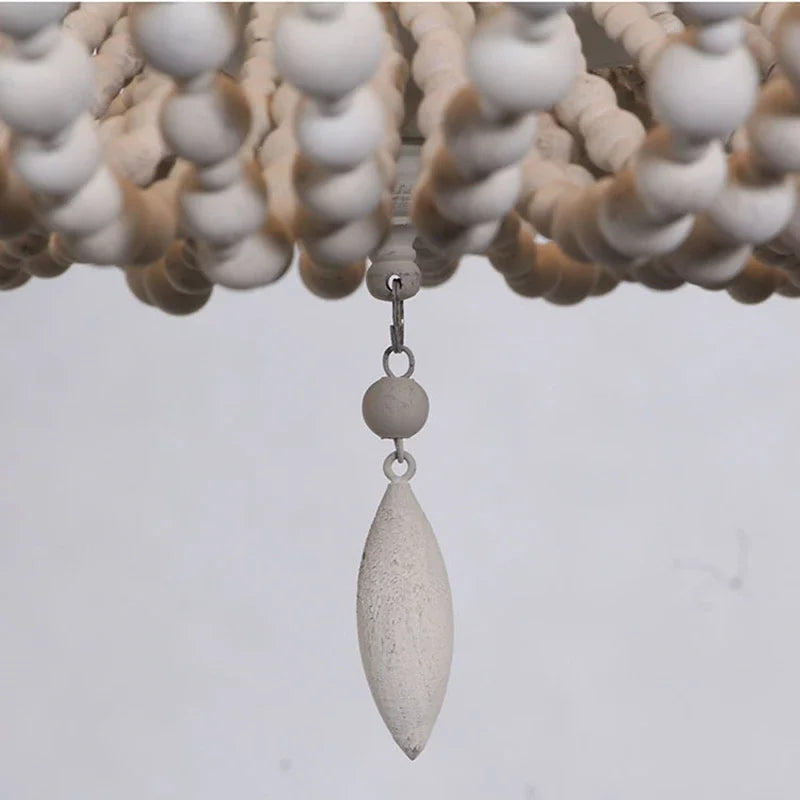 French Style Retro Pendant Lights For Living Room  Bedroom Children'S Room Princess White Wood Bead Decorative Indoor Lighting - vue 6 sur 9
