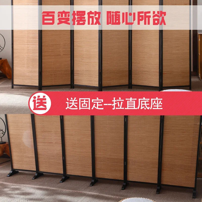 Chinese style bamboo screen partition wall, folding movable baffle in living room, blocking modern minimalist office - vue 4 sur 4