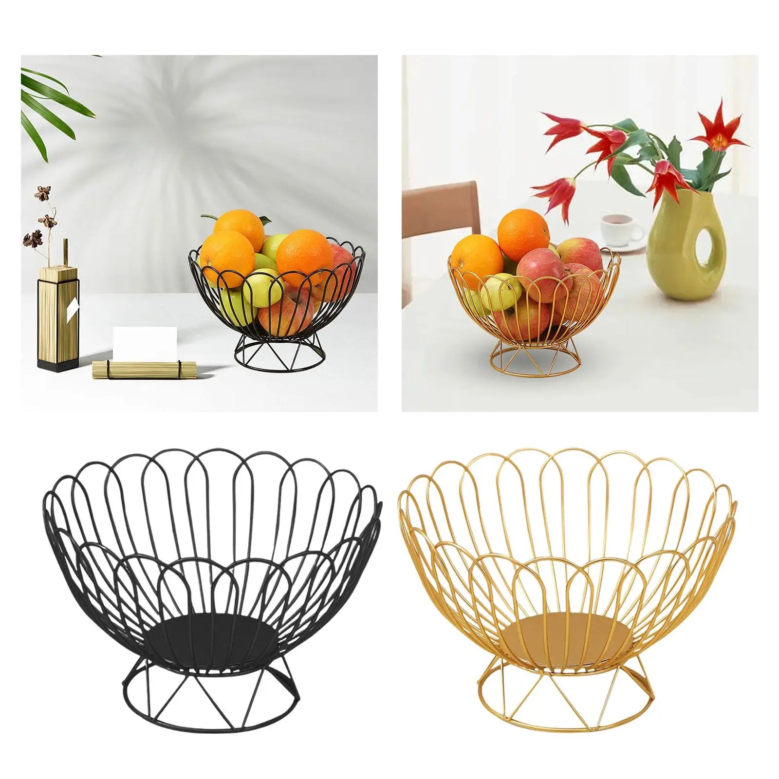 Iron Wire Fruit Basket, Fruit Storage Bowls Decorative Stand for Kitchen Counter - vue 4 sur 8