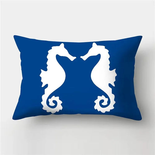 housse de coussin polyester motif animaux marins bleus 30x50 cm