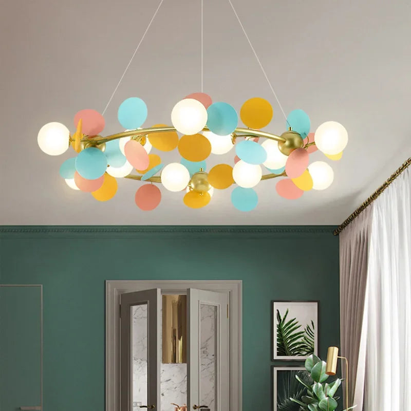 2024Modern Colored Leaf Chandelier LED for Kid’s Bedroom Living Room Diningroom Master Bedroom Bar Hanging Lamp - vue 3 sur 10
